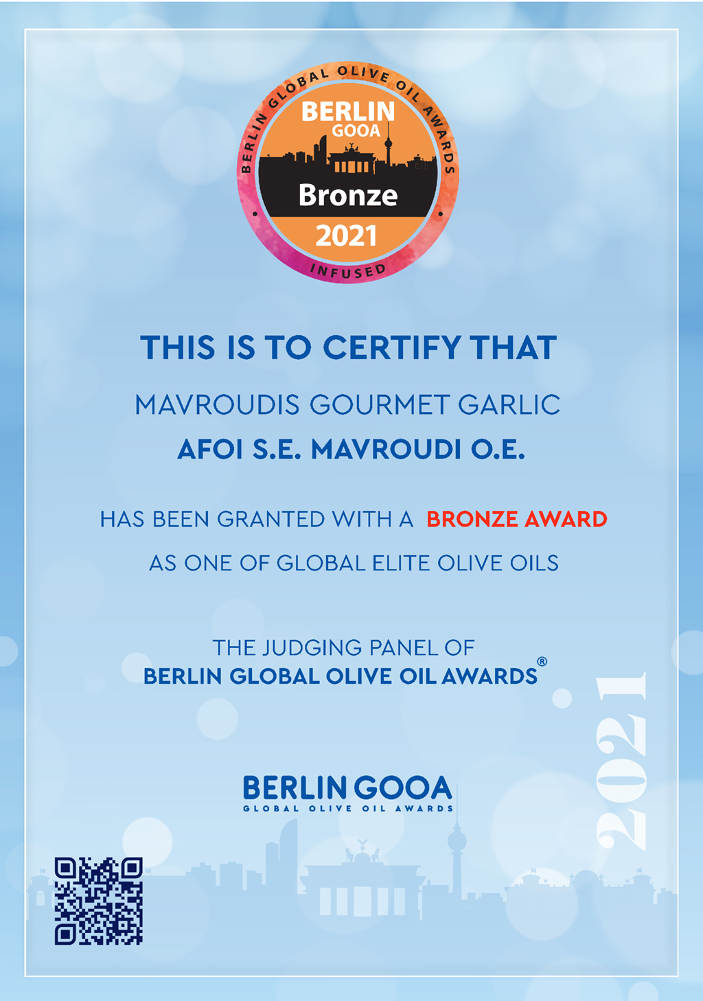 GOURMET GARLIC OLIVE OIL Award