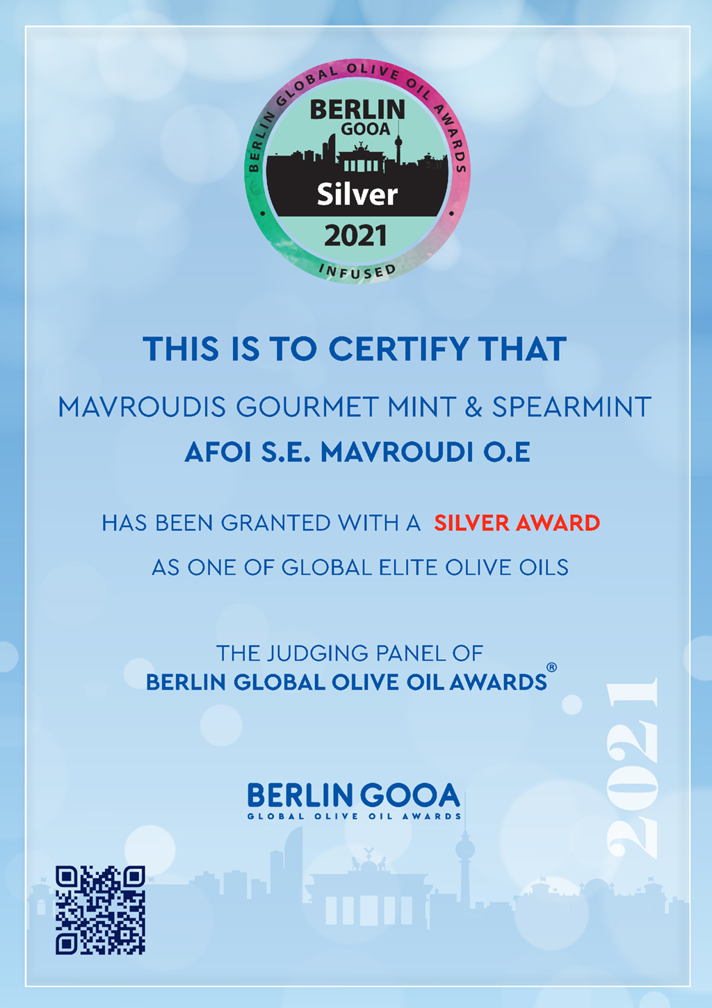 GOURMET MINT OLIVE OIL Award