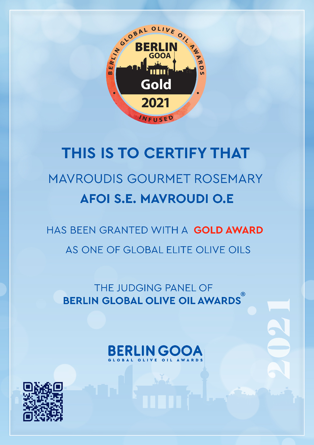 GOURMET ROSAMARY OLIVE OIL Award